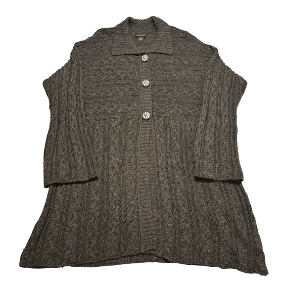 LANE BRYANT 22/24 Long Cardigan Sweater Cable Knit Snowflake Buttons Wool Blend - Picture 1 of 12